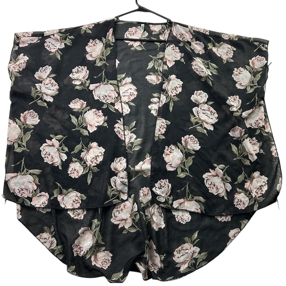 Live 4 Truth Floral Kimono M Black Pink Rose Sheer High-Low Boho Cottagecore Y2K